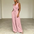 thumbnail image 7 of ClodeEU Women's V Neck Sleeveless Top and Elastic Waist Drawstring Wide Leg Pants Set with Pockets ,Casual Two Piece Outfit Pink,Women's Plus M, 7 of 7