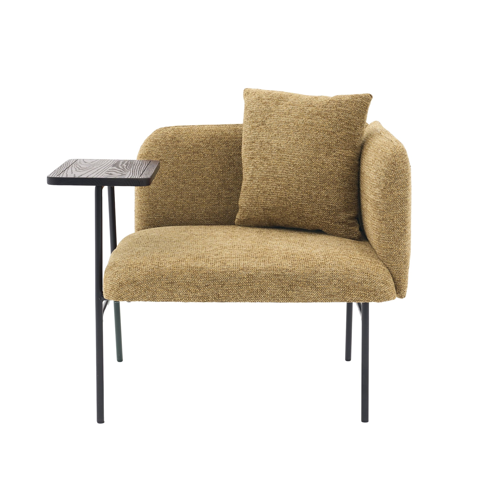 Living Room Lounge Chair with Pillow, Modern Upholstered Single Sofa Armchair with Storage Pockets and Side Table, Yellow Accent Seating for Home Office Bedroom