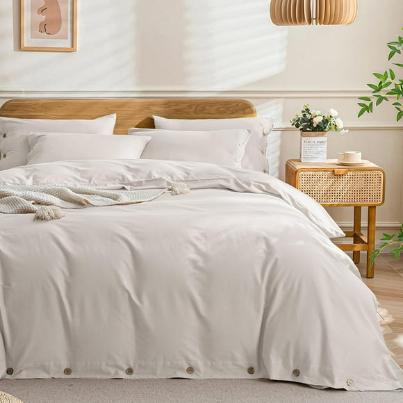 Cotton Duvet Cover Queen Size Pinstriped Comforter Cover with Button Washed Cotton Breathable Soft Solid Bedding Set Duvet Cover ×in & Pillowcases (NO Comforter)