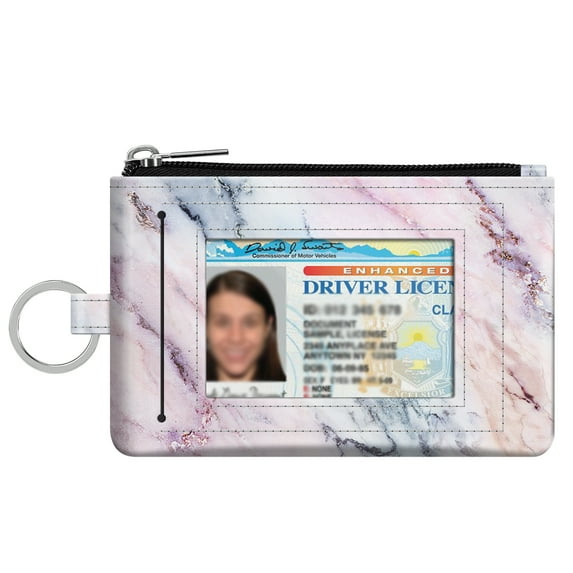 Fintie Zip ID Case, Slim Coin Purse Wallet RFID Blocking Card Holder Change Pouch with Key Ring (Marble Pink)