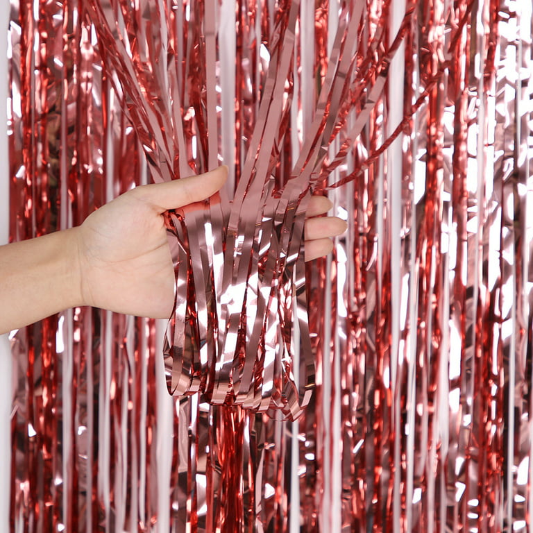 Red Foil Curtain Backdrop - 3x8 Feet, Pack of 2, Metallic Red Fringe  Curtain Backdrop, Red Foil Fringe Curtain