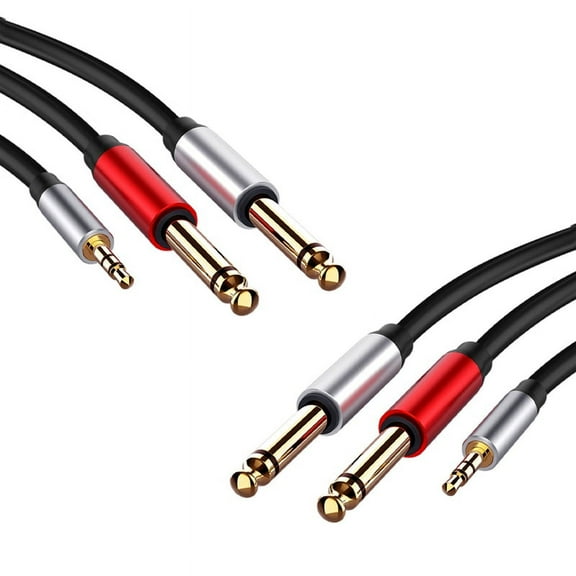 2X 3.5mm to Dual 6.5mm Adapter Jack Audio Cable 3.5 to 6.5 AUX Cord 3.5 Jack Splitter for Guitar Mixer Amplifier