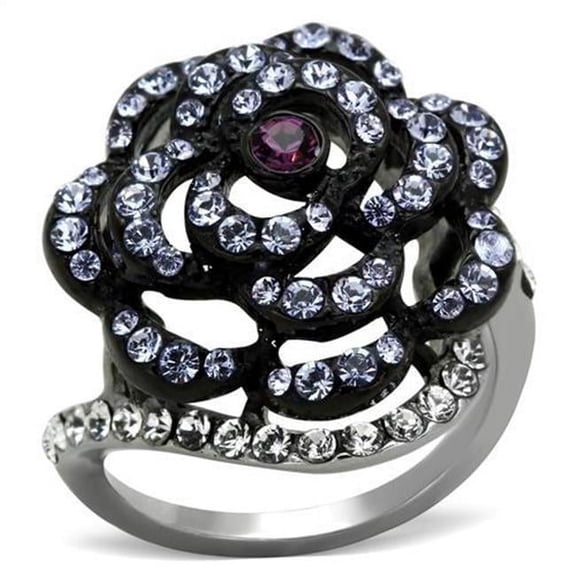 Alamode TK1422-7 Women Two-Tone IP Black Stainless Steel Ring with Top Grade Crystal in Amethyst - Size 7