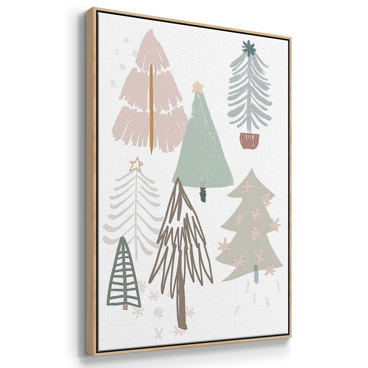 Christmas Tree Sketchbook Collection B - Framed Gallery Wrapped Holiday Canvas - 17 x 25 - Natural Wood Frame