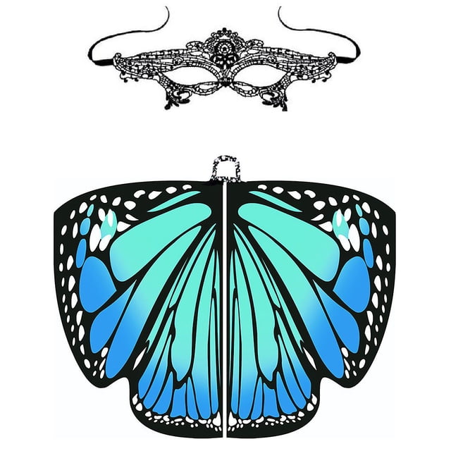 Alas de mariposa para mujer, chal de mariposa, accesorio de disfraz de hada para mujer con máscara de encaje, accesorio de disfraz de Halloween