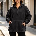 thumbnail image 4 of Women's Quarter Zip Hoodie Denim Pullover Oversized Long Sleeve Casual Hooded Top with Kangaroo Pocket Relaxed Fit Sweatshirt for Daily Commute Weekend Outings, 4 of 8