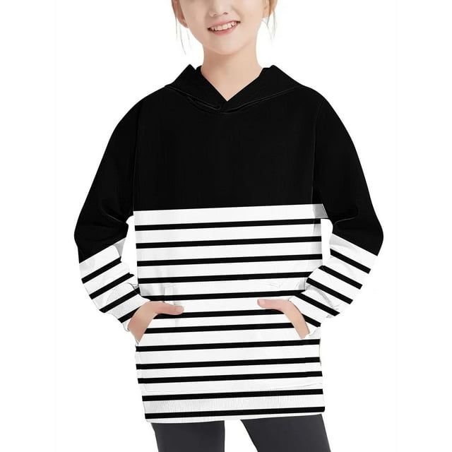 RXIRUCGD Chandail à Capuche Oversize Col Rond Mode Enfants Manches Longues Chandail 4-14 Ans pour Filles et Garçons, Noir, Taille : 5 Ans