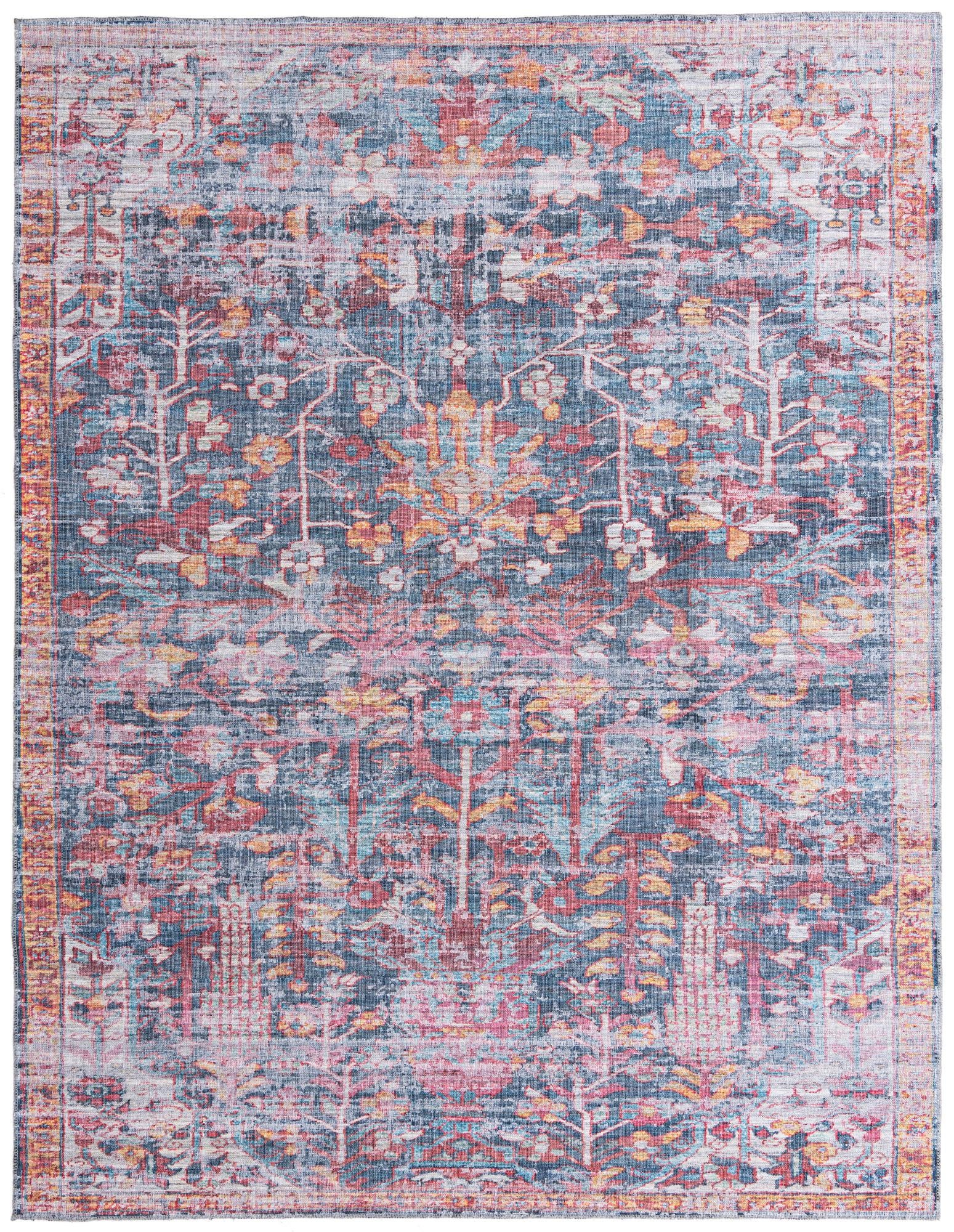 Maahru Collection Washable Rug 8' x 10' Navy Blue LowPile