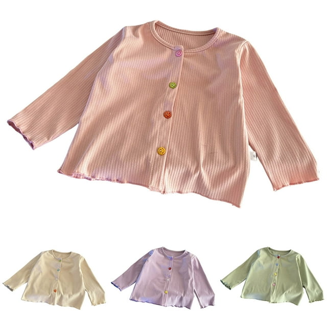 zaveiop Girls Cardigan,Button Solid Long Sleeve Knit Sweaters,Girls Basic Cardigan (Purple, 3-4 Years)