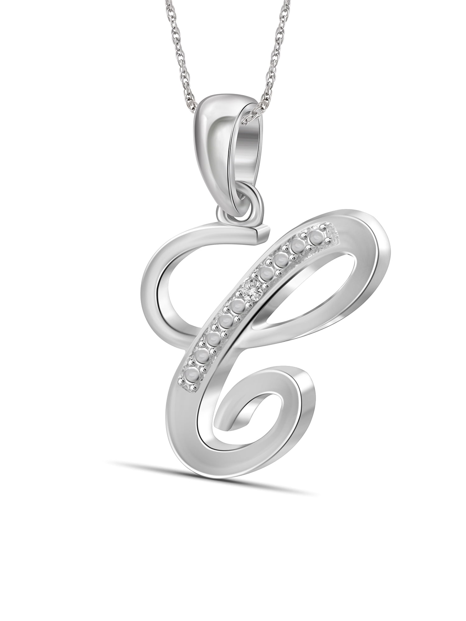 JewelersClub Accent White Diamond Initial Letter Pendant Necklace for Women | Customizable Sterling Silver C Alphabet Monogram Necklaces for Girls |Cursive Letters | Personalized Jewelry Gift for Her