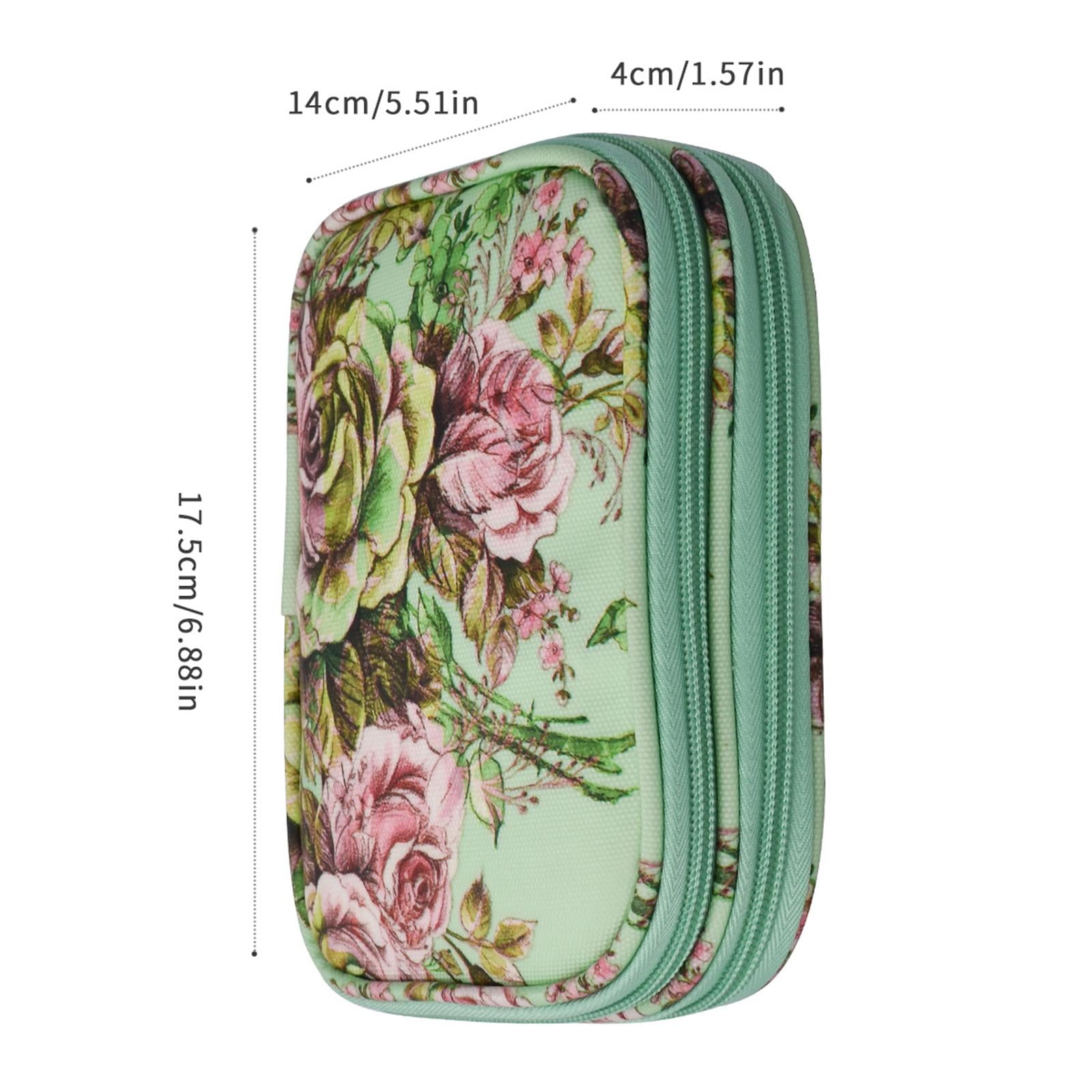 S SERENABLE Crochet Hook Case Empty Portable Double Layers Sewing Circular Knitting Storage Bag Organizer , Green Peony