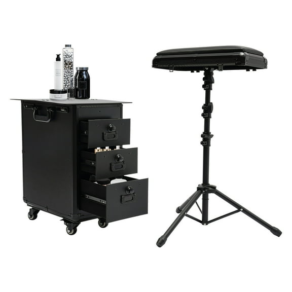 3 In 1 Tattoo Travel Cases With Tattoo Armrest Stand Rolling Makeup Train Case for Make-up Artists from Beginners to Professionals
