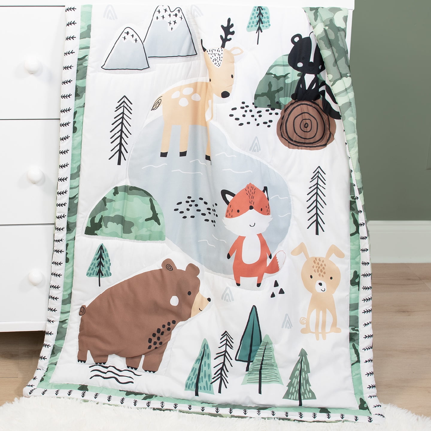 The Peanutshell Wildest Dreams Baby Crib Bedding Set and Stuffie Plush Toy, 4-Piece Set