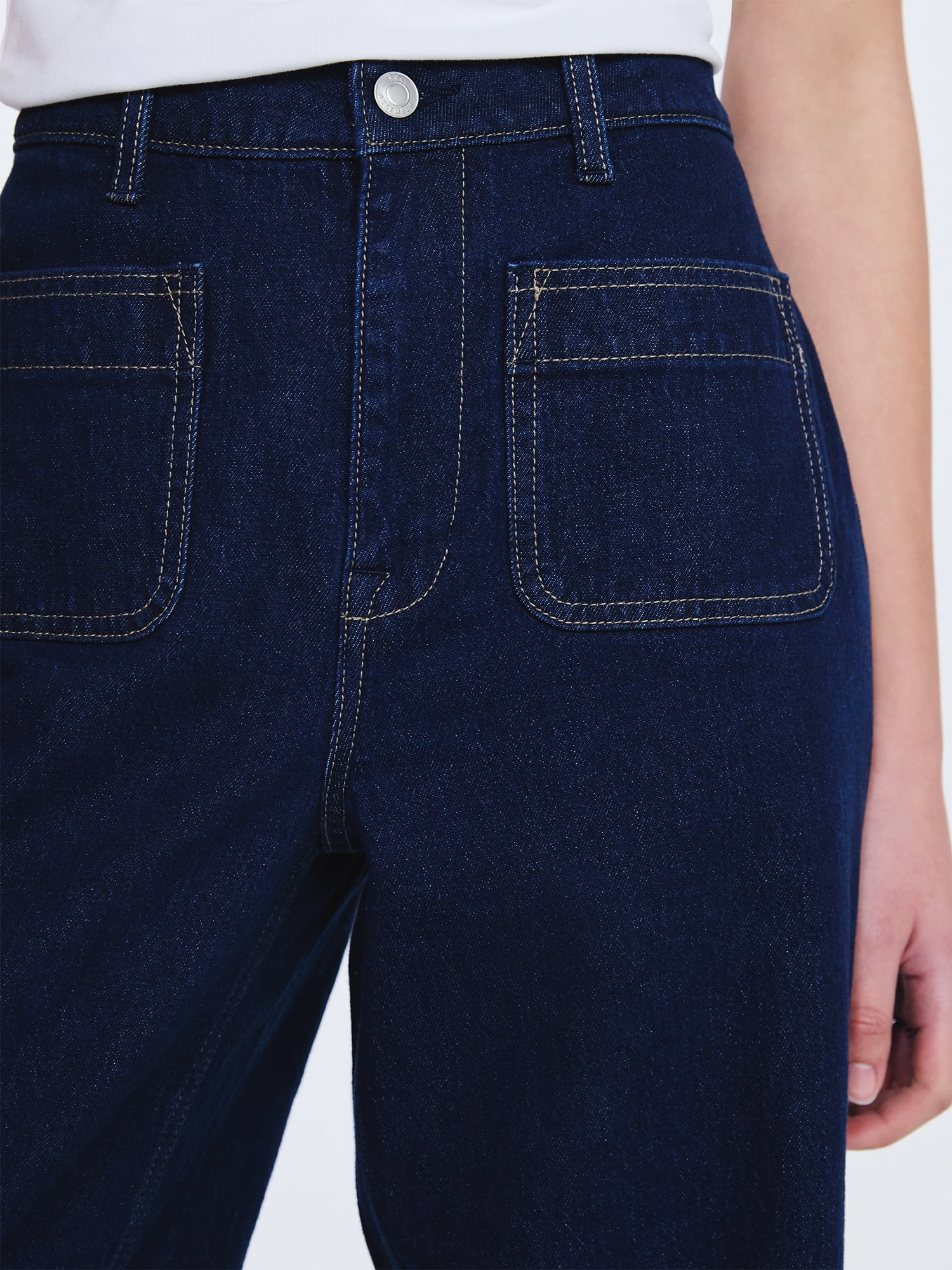 Free Assembly Women's and Women's Plus Wide Leg Jeans with Patch Pockets, 30", 32", and 34" Inseams, Sizes 0-26 Plus