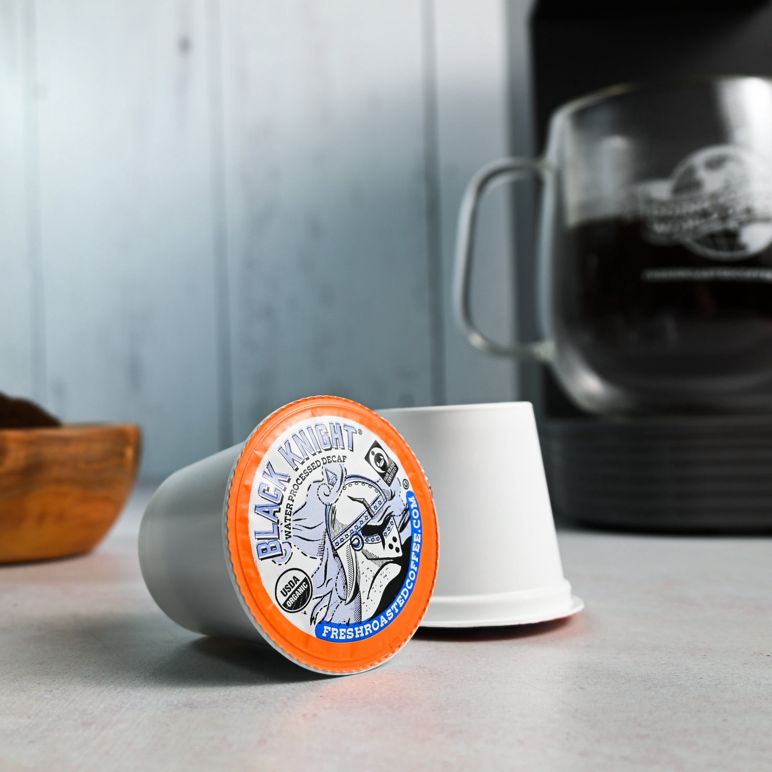 Fresh Roasted Coffee, Organic Black Knight Water-Processed Decaf, Dark Roast, K-cup Compatible, 72 Count