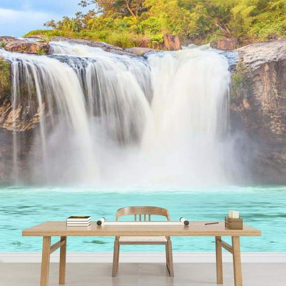 wall26 - Beautiful Forest Waterfall - Removable Wall Mural | Self-Adhesive Large Wallpaper - 100x144 inches
