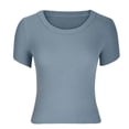 thumbnail image 4 of Blusa superior sexy de manga corta sólida con cuello redondo de verano para mujer con estilo OAVQHLG3B Store lin121212, 4 of 5