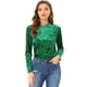 thumbnail image 1 of Camiseta Allegra K casual de manga larga con cuello redondo y parte superior de terciopelo para mujer Verde XS, 1 of 4