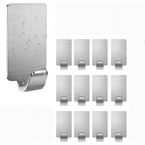 Silver Adhesive Wall Hooks Heavy Duty Waterproof Stainless Steel Self Adhesive Hooks Kitchen Bathroom Shower Sticky Wall Hooks