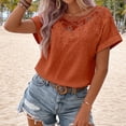 thumbnail image 7 of XPMWRP Women's Casual Lace Crochet Crew Neck Cuffed Short Sleeve Blouses Summer Loose Chiffon Tops Elegant Dot Shirts Orange XXL, 7 of 7