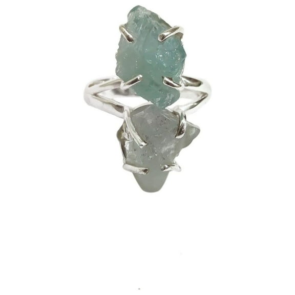Natural Aquamarine Ring, Rough Aquamarine Gemstone Ring, March Birthstone, Double Stone, 925 Sterling Silver, Womens Ring, Christmas, Thanksgiving, Handmade, Statement Jewelry, Raw Gemstone Jewelry