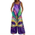 thumbnail image 4 of Fgvctg Mardi Gras Womens Overalls Wide Leg Pant Fashion Overalls Mask Graphic Sleeveless Carnival Party Spaghetti Straps Jumpsuit Romper Bib Overalls Plus Size Sprimg Pant With Pockets Purple S, 4 of 4