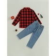 thumbnail image 4 of GXFC Little Boys Fall Casual Outfits Clothes 3T 4T 5T 6T 7T Kids Boys Long Sleeve Button Down Plaid Pattern Shirt and Ripped Denim Pants 2 Piece Autumn Clothing for Toddler Children Boys, 4 of 8