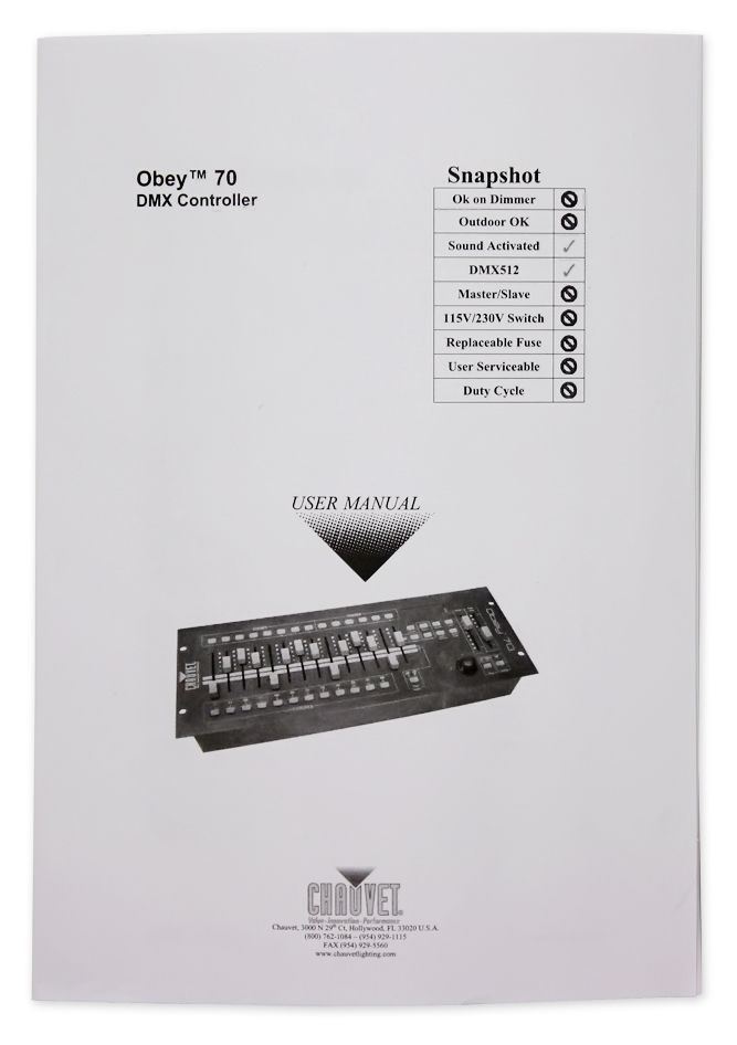 New! Chauvet DJ OBEY 70 Light/Fog DMX Lighting Controller+(6) 10 ft. DMX Cables