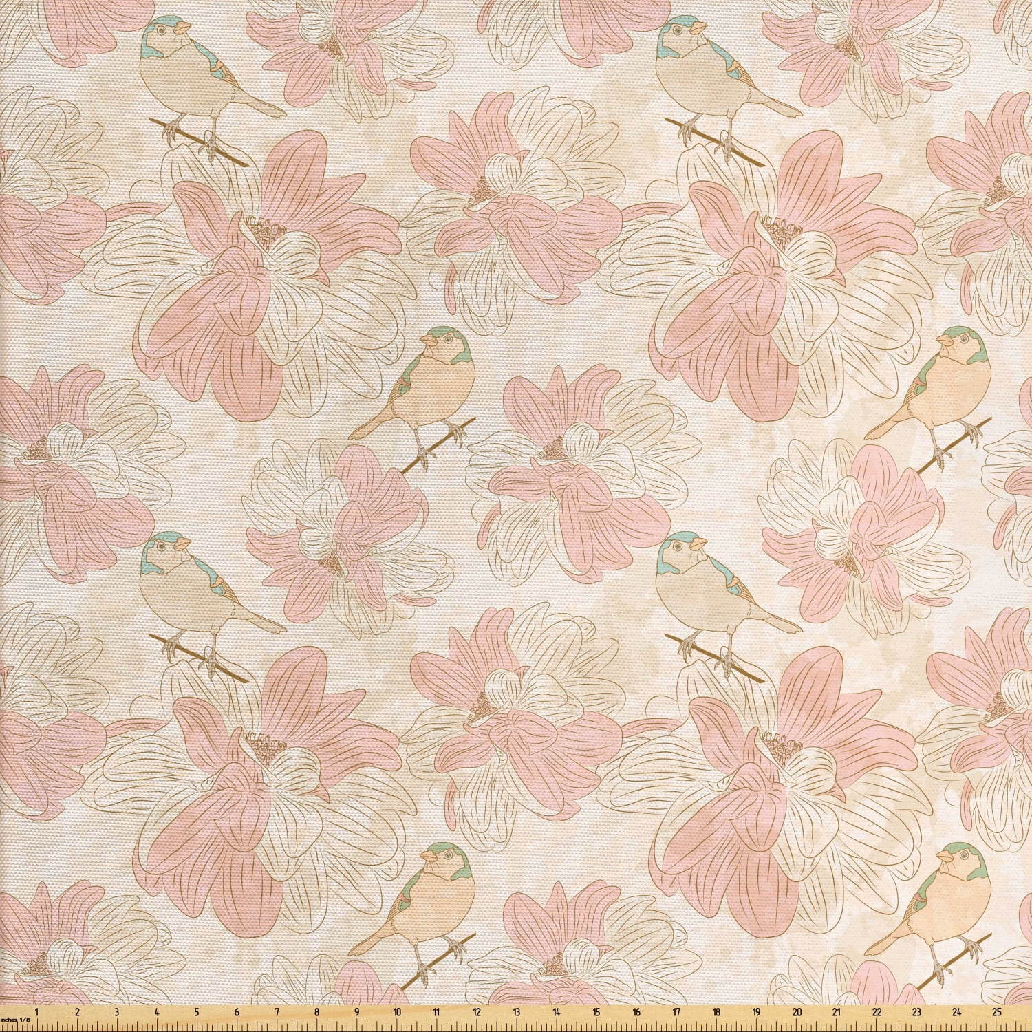 Botanical Fabric by The Yard, Birds on Branches and Blooming Vintage