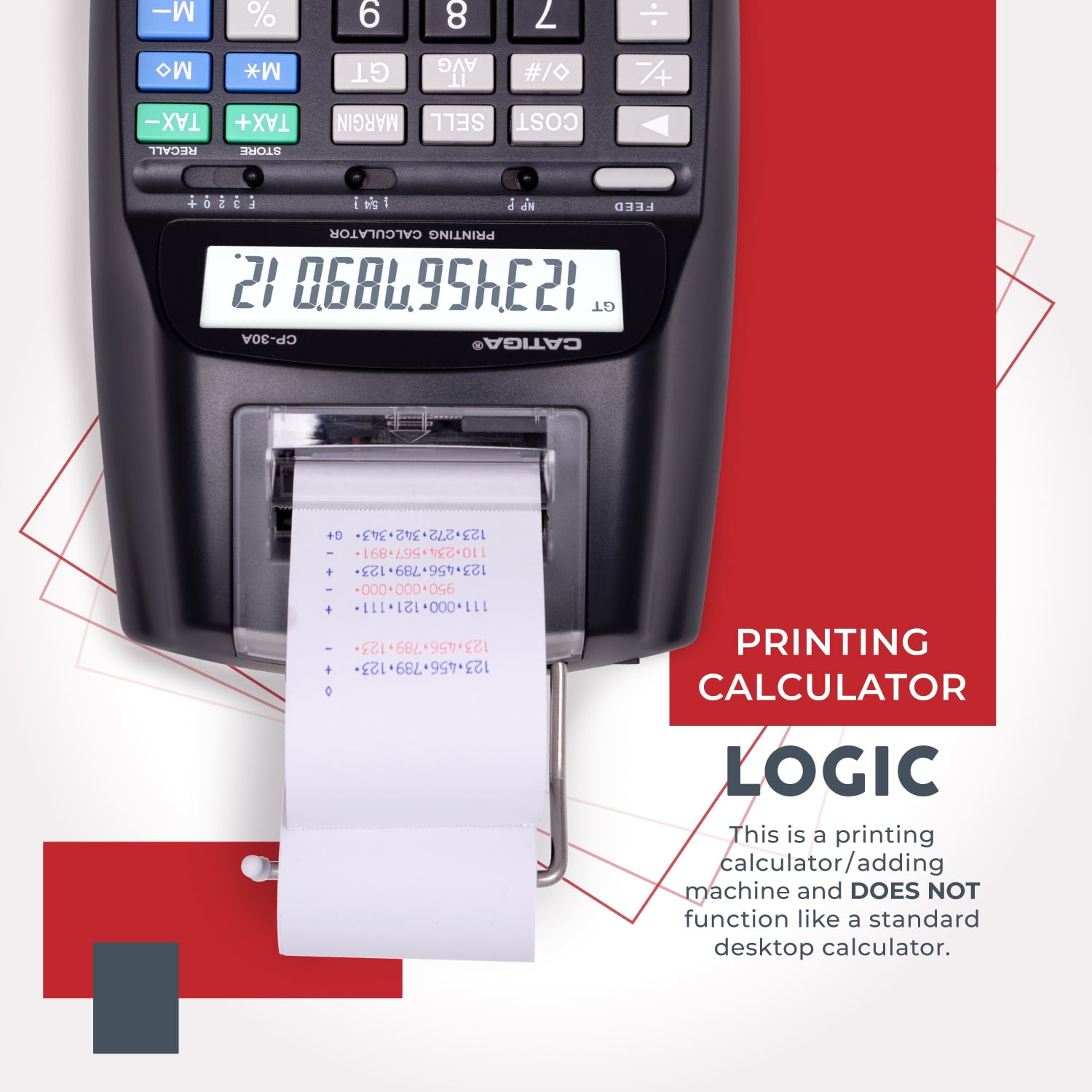 Commercial Printing Calculator, 12-Digit LCD Display, 2.03 Lines/Second, Two-Color Printing, AC Adapter (Black)