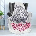thumbnail image 4 of Vintage Soft Flannel Fleece Throw Blanket, Positive Words on Human Brain Intelligence Head Skull Humor Modern Image Art, Cozy Plush for Indoor and Outdoor Use, 50" x 70", Pink Dark Blue, by Ambesonne, 4 of 5