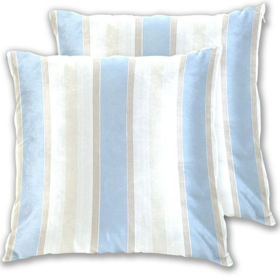 Blue Beige Vertical Stripes Throw Pillow Covers Pillowcases 16 x 16 Inch Home Decor 2 Packs for Bedroom Sofa