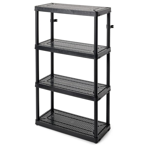 14" x 32" x 54.5" 4-Shelf Tier Resin Multi-Purpose Medium Duty Indoor Garage Storage Organizer Shelves, Black