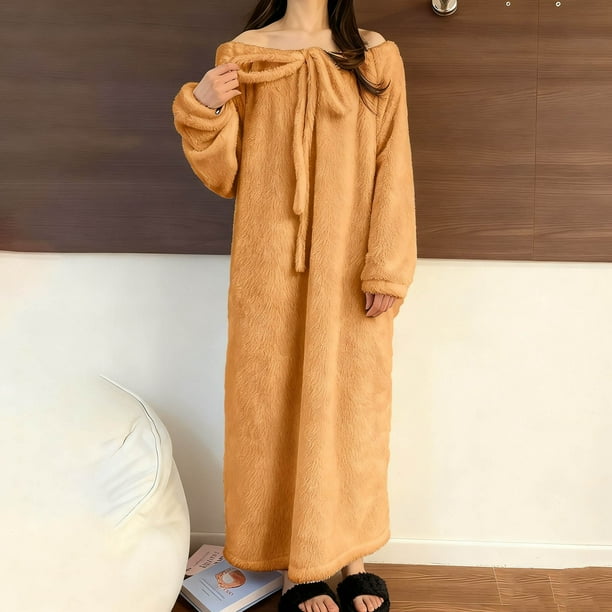 Camisón largo de moda para mujer, bata de baño alargada, abrigada, de manga larga, con bolsillo