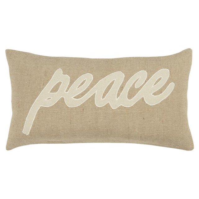 HomeRoots 403165 Tan & Natural Peace Felt Applique Burlap Throw Pillow