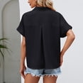 thumbnail image 4 of Lovskoo Summer Tops for Women 2024 Button Down Collared Short Sleeve Shirt Solid Color Loose Top Shirt Black, 4 of 6