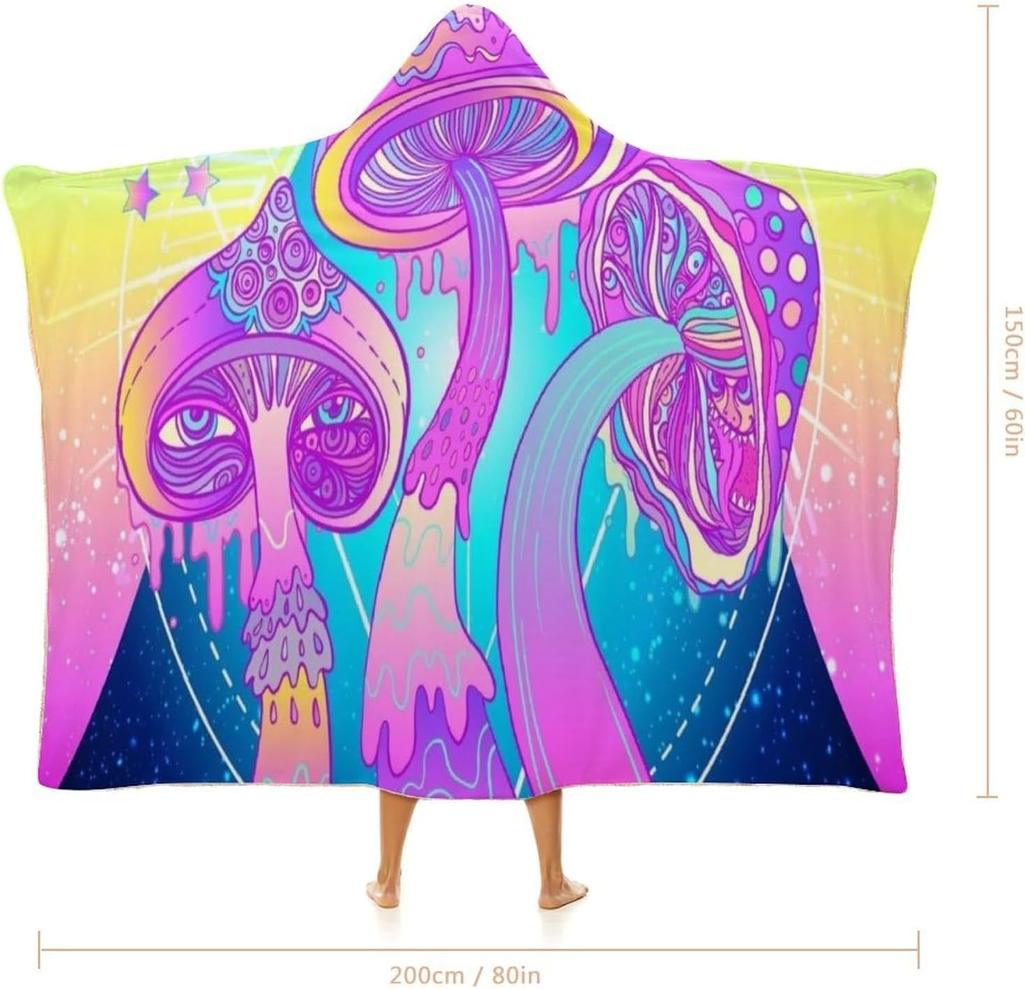 Mushroom Wearable Hooded Blanket for Adult, Mushroom Gifts for Women Men Hippie Poncho Wearable Blanket Hoodies