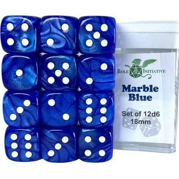 Role 4 Initiative Marble 18mm D6Cube Dice, Blue, 12 Piece