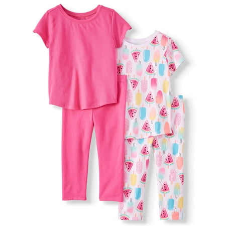 - Mix & Match Essential T-Shirts and Capri Leggings, 4pc Outfit Set (Toddler Girls)