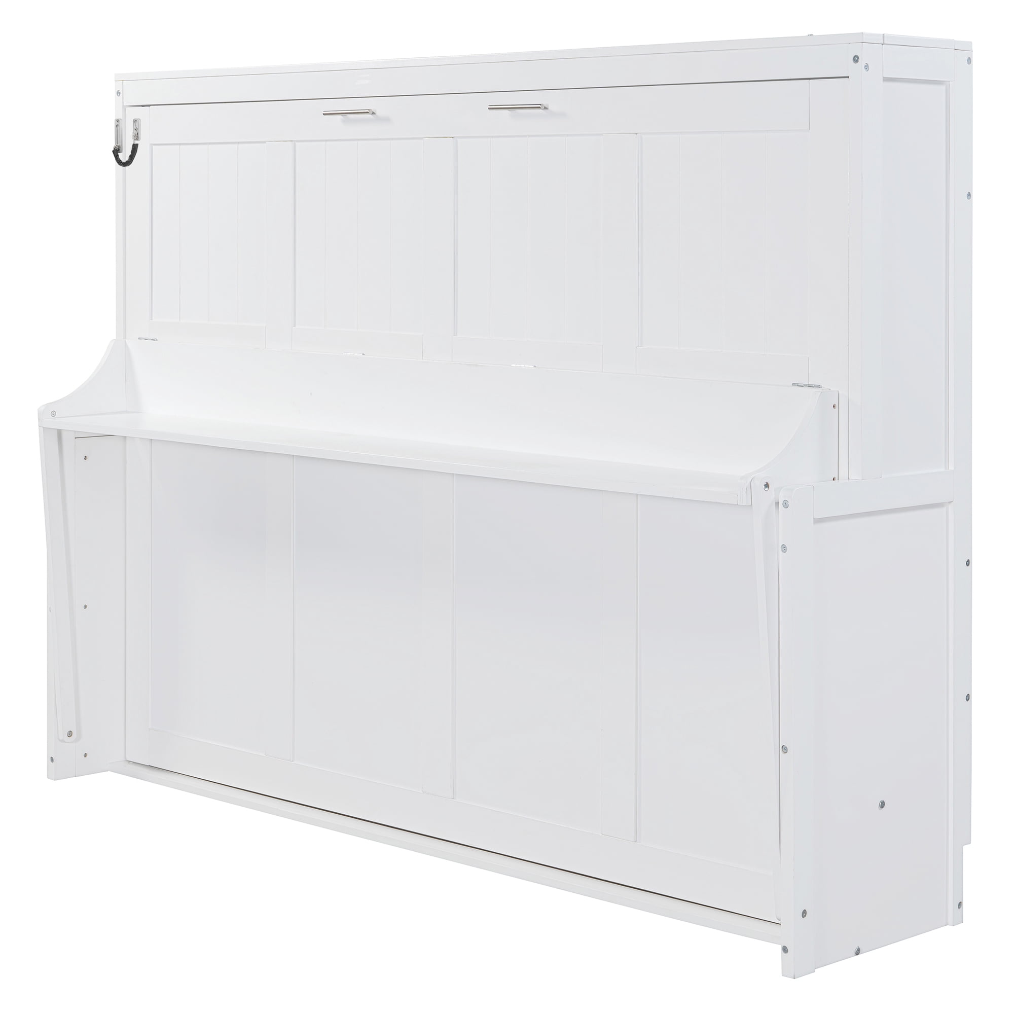 Mintazer Queen Wall Murphy Bed with Desk & Hydraulic Lift, Multifunctional Foldable Desk Bed for Small Spaces Apartments, White