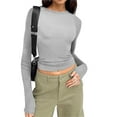 thumbnail image 2 of Kaprioy Womens Long Sleeve Tops 2025 Basic Crop Tops Going Out Clothes Y2k Clothes Fall Fashion T-shirts Grey, S, 2 of 5