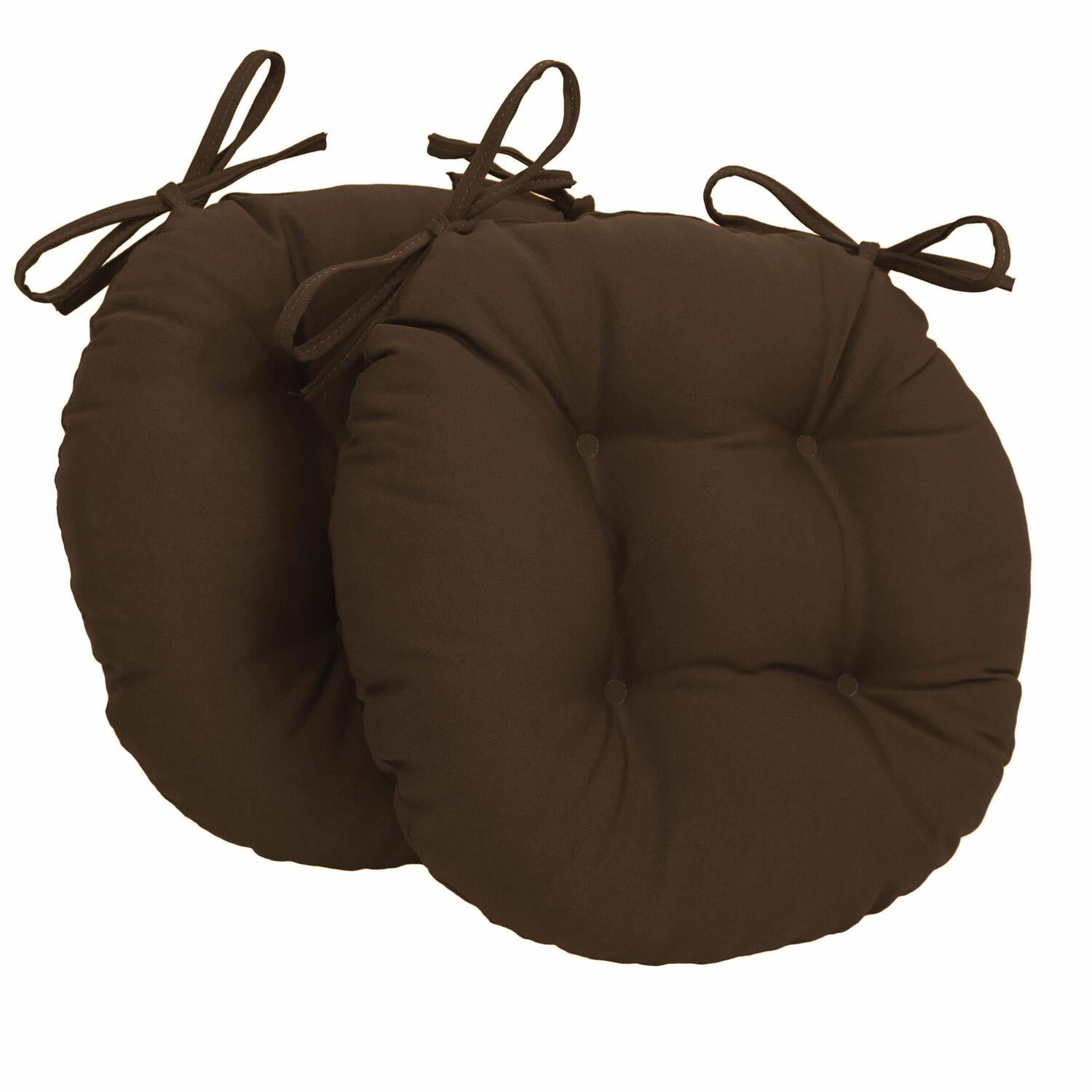 Photo 1 of 16-inch Solid Twill Round Tufted Chair Cushions (Set of 2)-Color:Chocolate