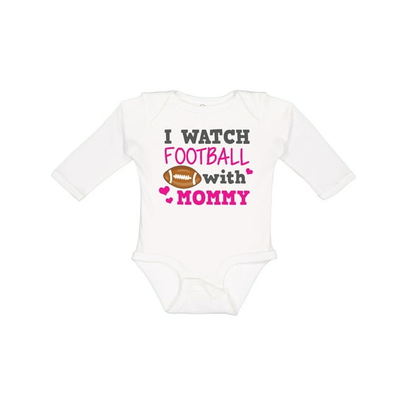Inktastic I Watch Football with My Mommy Girls Long Sleeve Baby Bodysuit