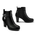 thumbnail image 2 of Pennysue Women's Black Wide Width Ankle Boots With Buckle And Zipper Chunky Heel Ankle Strap Zip Boots For Ladies Size 9.5, 2 of 7
