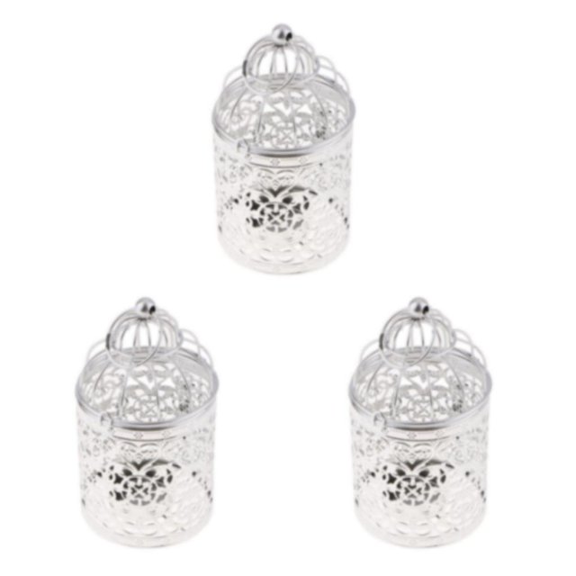 Ruiboury Electroplated Metal Birdcage Shape Tea Light Candle B- Holder Silver Type B 3Set