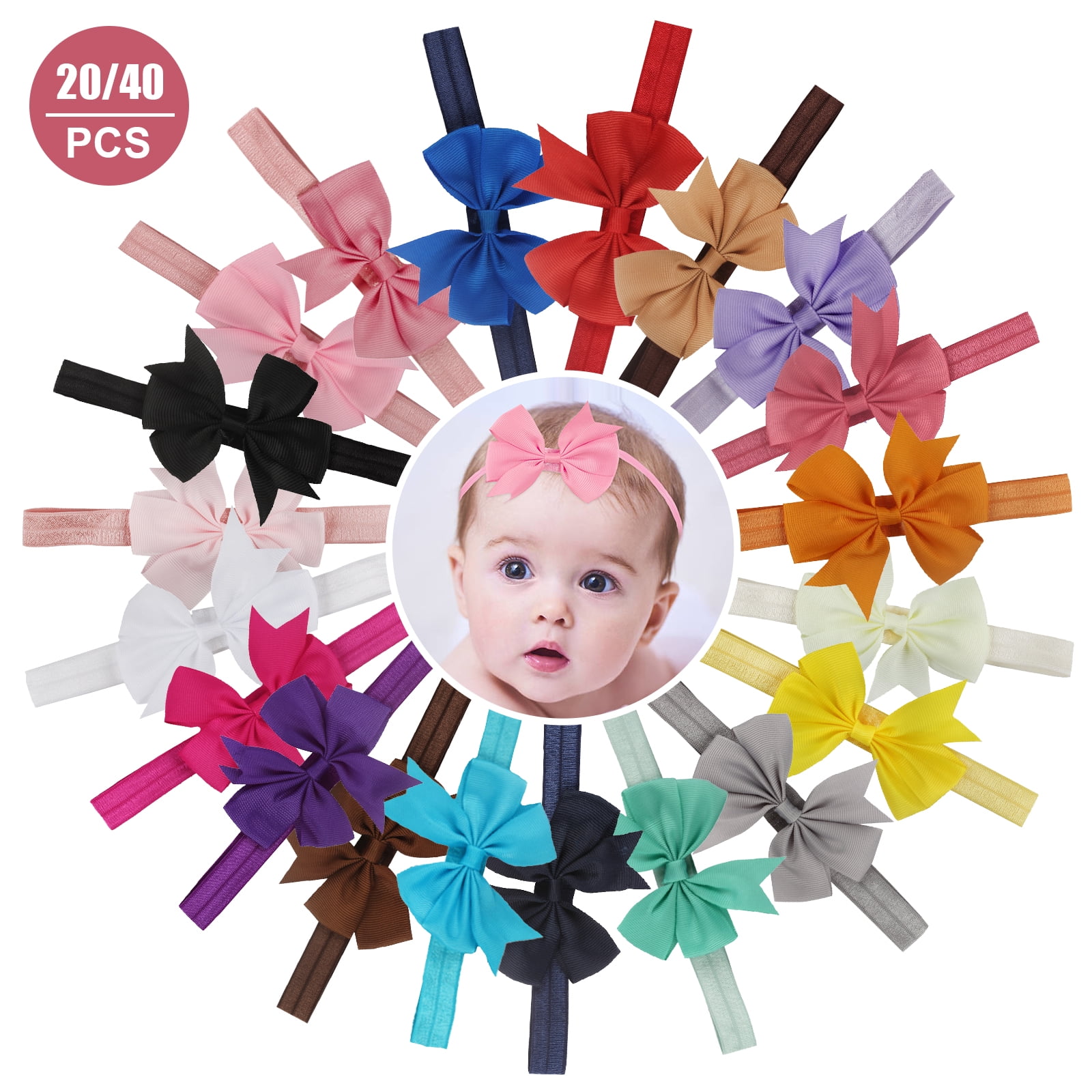 EEEkit 20/40 Pcs Soft Baby Girls Headbands Hairbands, Elastic Hair Bows