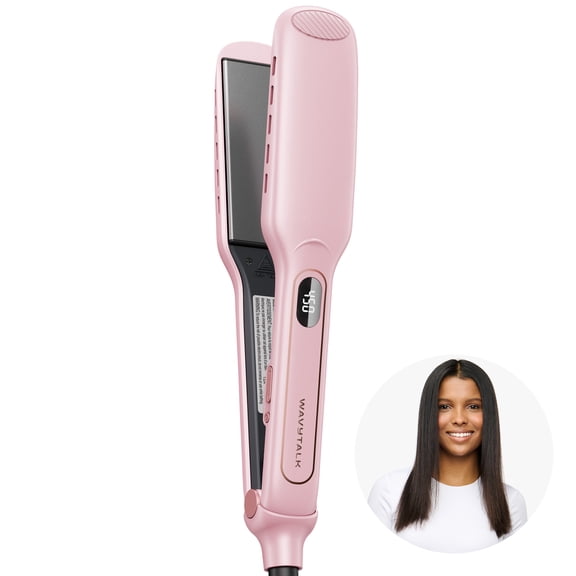 Wavytalk Wet to Straight Hair Straightener, Titanium 1.75 Inch Wide Vent Sesh Flat Iron for Damp or Dry Hair, 20% Faster Styling, Pink