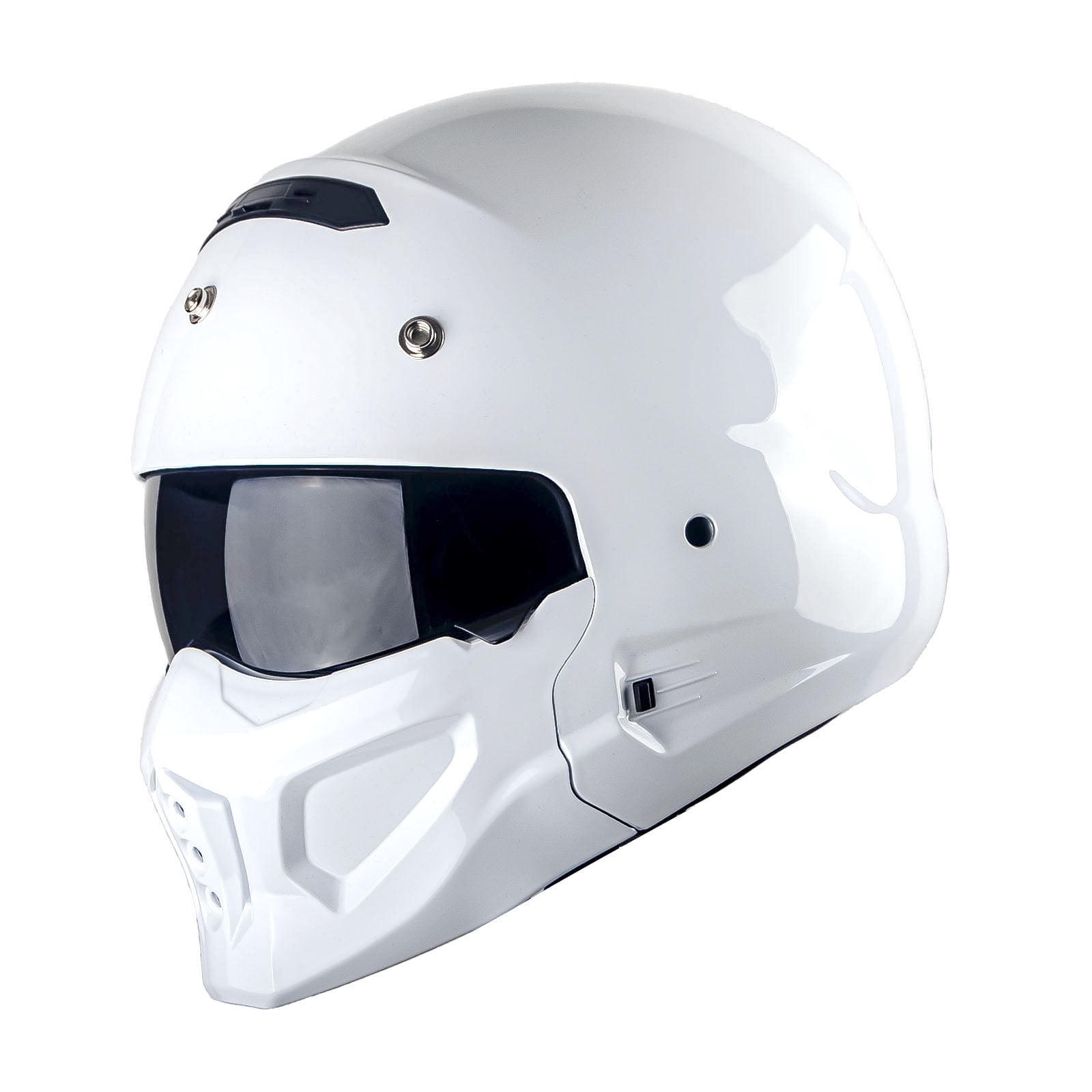 1Storm Motorcycle Full Face Helmet Open Face Helmet with Smoked Shield (Detachable Visor & Face Mask): HKY881S-E Glossy White