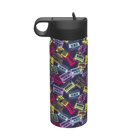 

Uemuo Retro Cassette Music Print 18oz Sports Insulated Kettle Water Bottle Outdoor Sports Bottle Insulated Hydration Bottle with Handle & Flip Straw