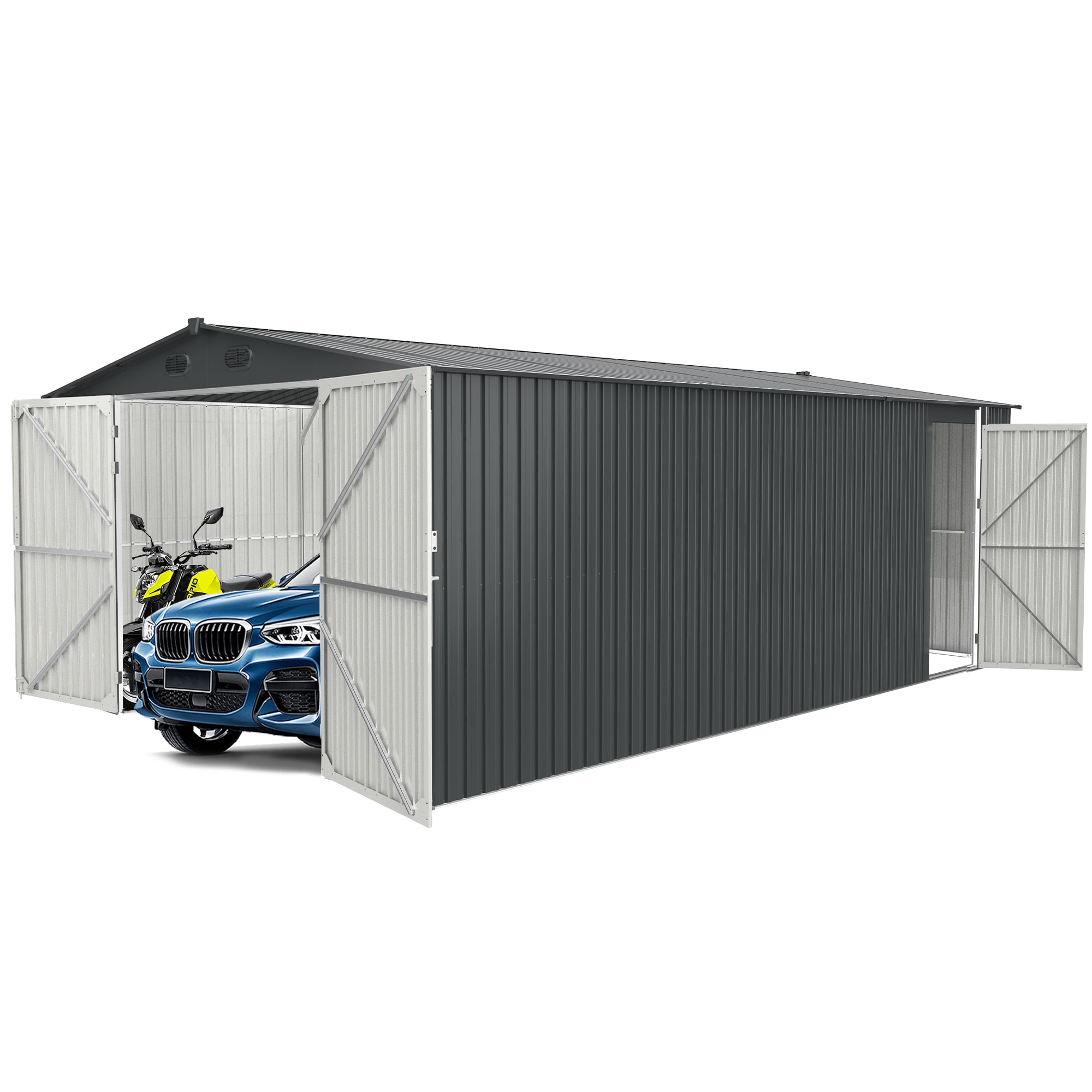 Chery Industrial 13 Ft. X 20 Ft. Dark Grey Metal Garden Storage Shed